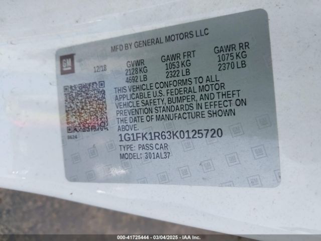 1G1FK1R63K0125720 Chevrolet CAMARO ZL1