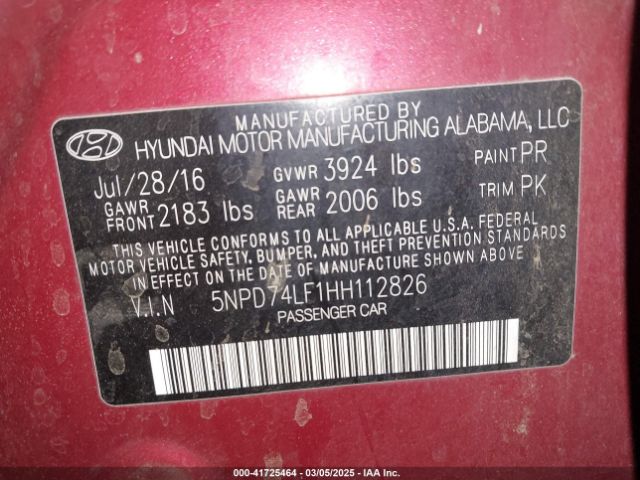 5NPD74LF1HH112826 Hyundai ELANTRA SE