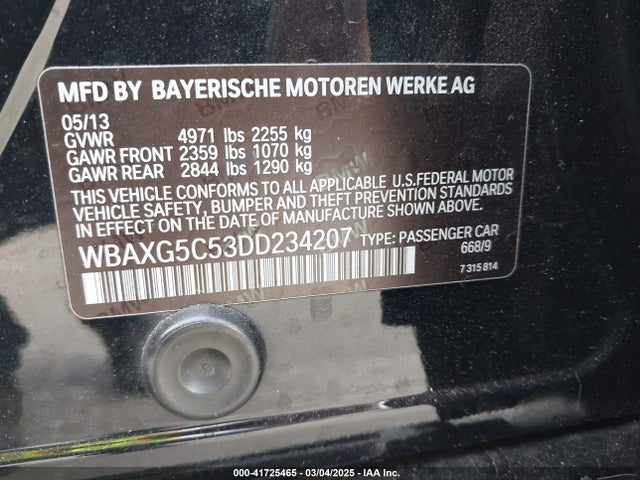 Aukcja sprzedaży 2013 Bmw 528i, vin: WBAXG5C53DD234207, numer aukcji: 41725465
