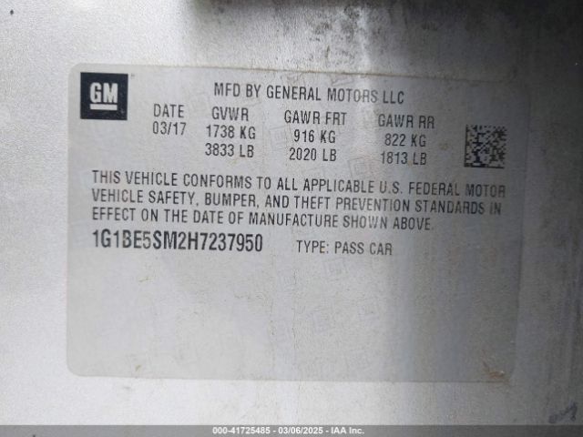 1G1BE5SM2H7237950 Chevrolet Cruze Lt Auto