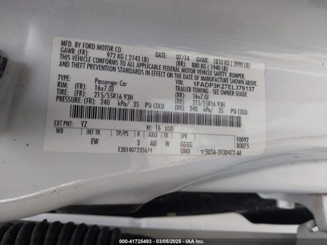 1FADP3K27EL376137 Ford FOCUS SE