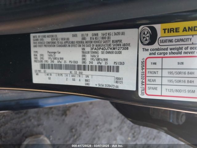 3FADP4DJ7KM127308 Ford Fiesta St Line