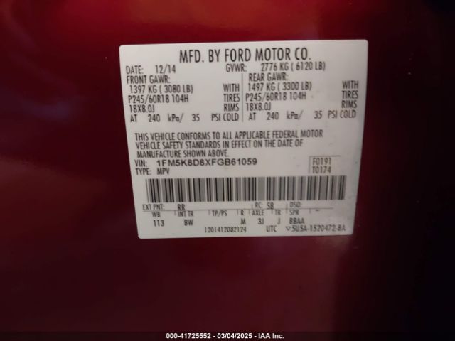 1FM5K8D8XFGB61059 Ford EXPLORER XLT