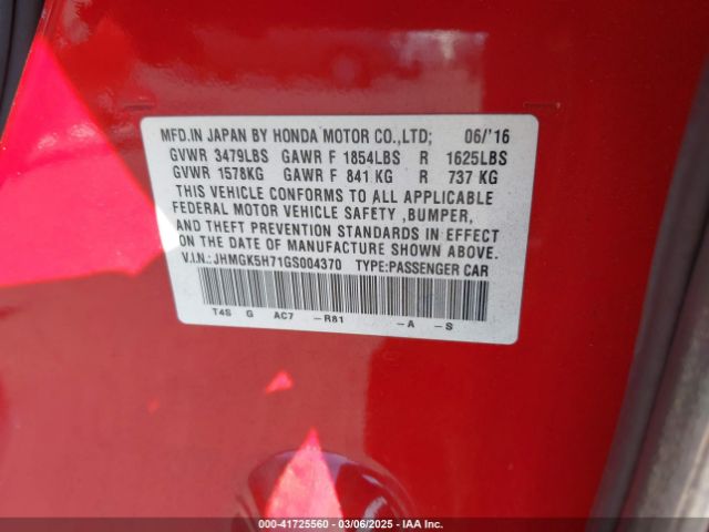 JHMGK5H71GS004370 Honda FIT EX