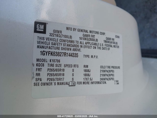 2007 CADILLAC ESCALADE 1GYFK63827R144335 Photo 8