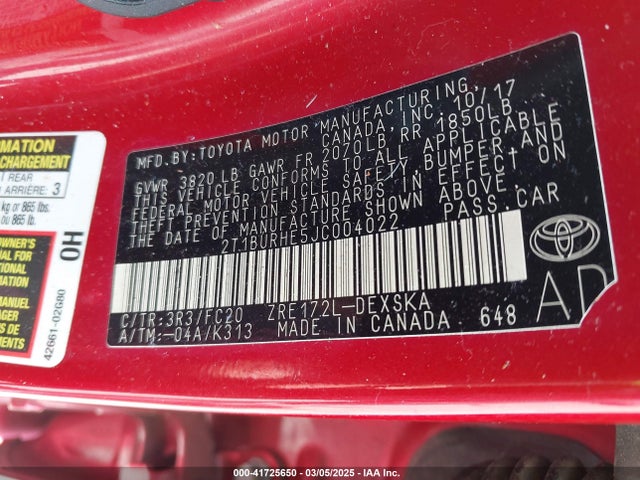 Toyota COROLLA SE 2018 2T1BURHE5JC004022 Image 9