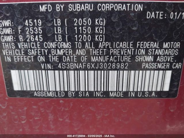 4S3BNAF6XJ3028982 Subaru Legacy 2.5i Premium