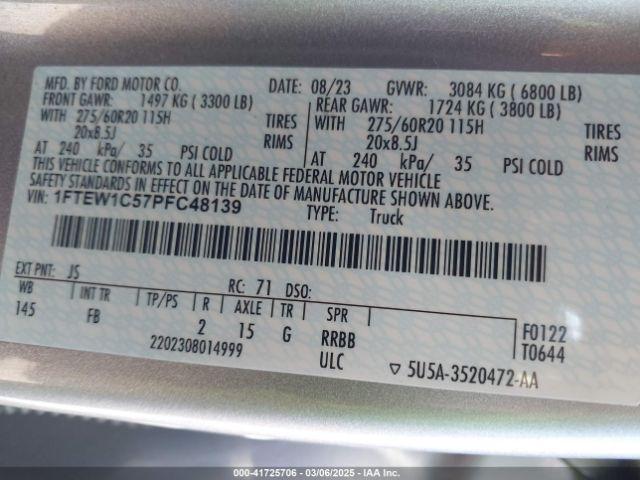 1FTEW1C57PFC48139 Ford F-150 Xlt