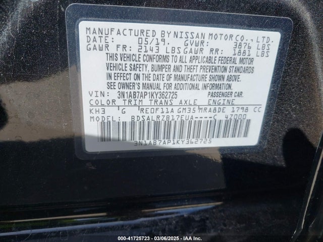 3N1AB7AP1KY362725 Nissan SENTRA SR