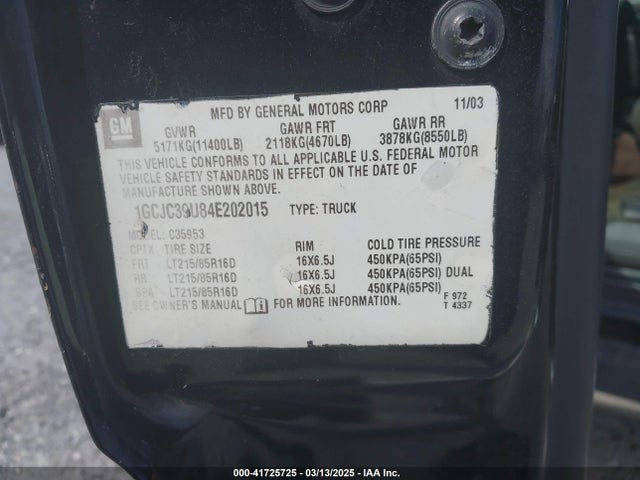 Продаж на аукціоні авто 2004 Chevrolet Silverado 3500 Ls, vin: 1GCJC39U84E202015, номер лоту: 41725725