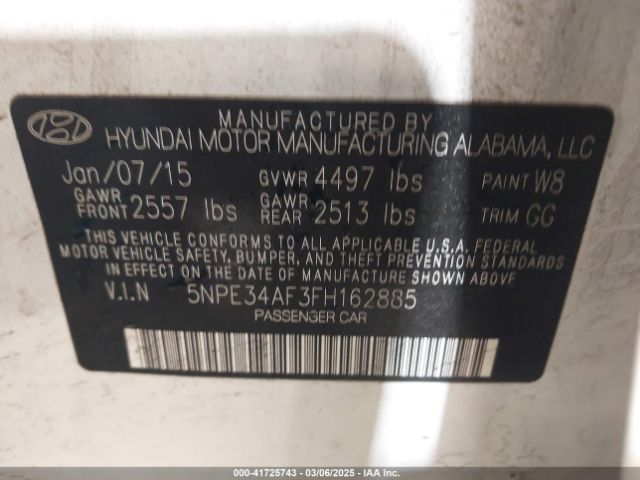 5NPE34AF3FH162885 Hyundai Sonata Limited