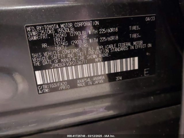 JTMCB3FV0PD136711 Toyota Rav4 Prime Se