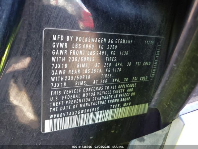 2016 VOLKSWAGEN TIGUAN WVGBV7AX2GW564945 Photo 8