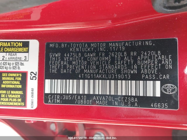 4T1G11AKXLU319013 Toyota CAMRY SE