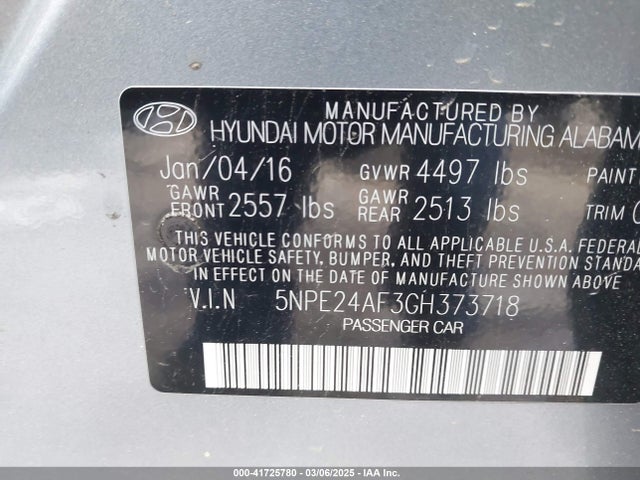 5NPE24AF3GH373718 Hyundai SONATA SE