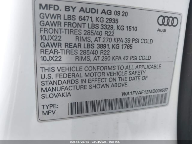 WA1FVAF13MD008507 Audi Q8 Prestige 55 Tfsi Quattro Tiptronic