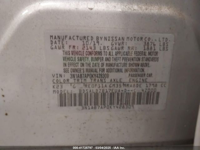 3N1AB7AP0KY428309 Nissan SENTRA SV