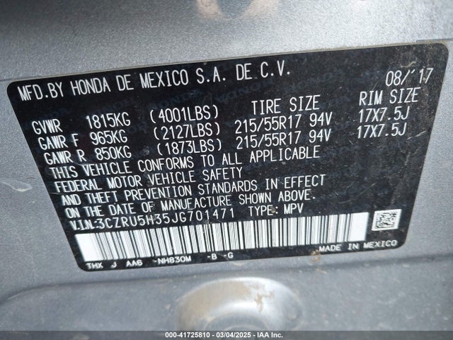 3CZRU5H35JG701471 Honda HR-V LX