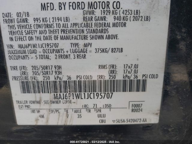 MAJ6P1WL1JC195707 Ford Ecosport Titanium