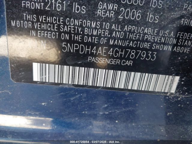 5NPDH4AE4GH787933 Hyundai Elantra Value Edition