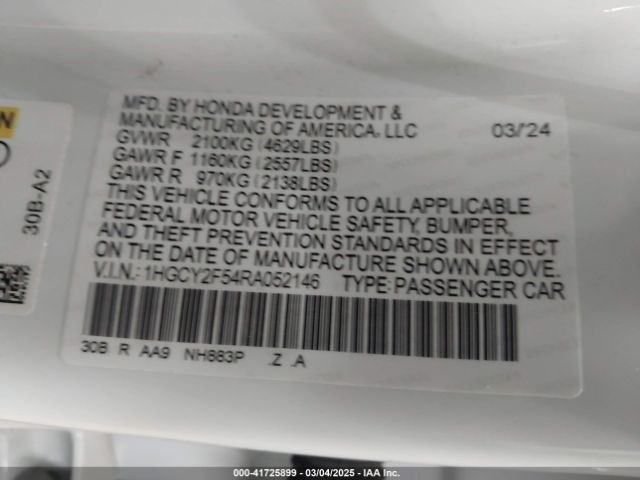 1HGCY2F54RA052146 Honda Accord Hybrid Sport
