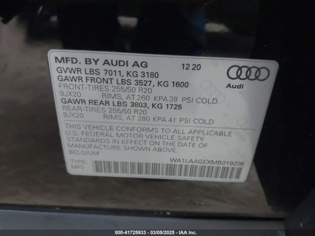 WA1LAAGEXMB019208 Audi E-tron Premium Plus Quattro
