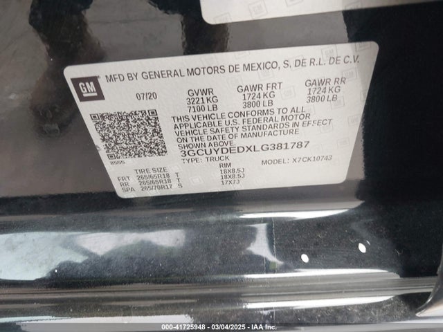 3GCUYDEDXLG381787 Chevrolet Silverado 1500 4wd  Standard Bed Lt