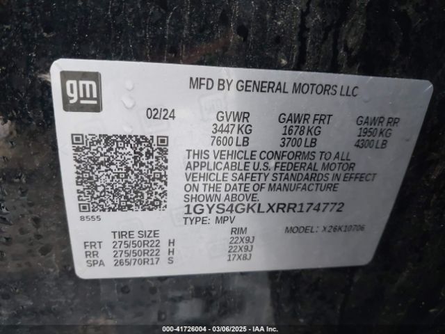 1GYS4GKLXRR174772 Cadillac Escalade 4wd Sport Platinum