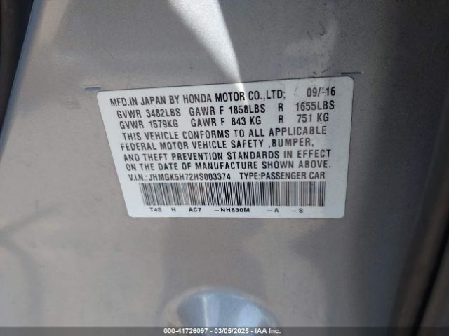 JHMGK5H72HS003374 Honda FIT EX