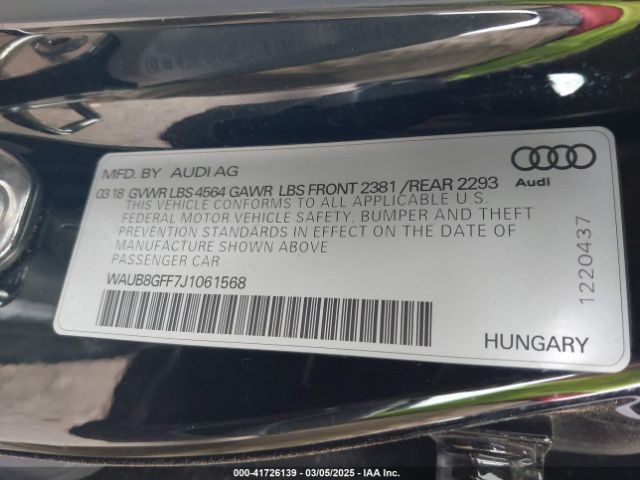 WAUB8GFF7J1061568 Audi A3 2.0t Premium/2.0t Tech Premium