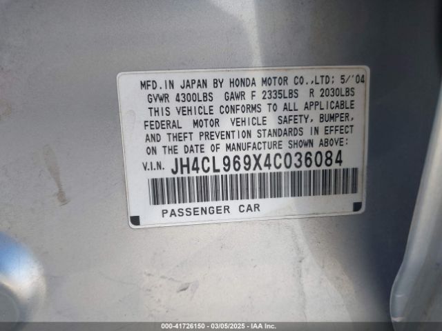 2004 ACURA TSX JH4CL969X4C036084 Photo 8