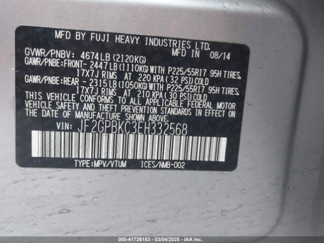 JF2GPBKC3EH332568 Subaru Xv Crosstrek Hybrid 2.0i Touring