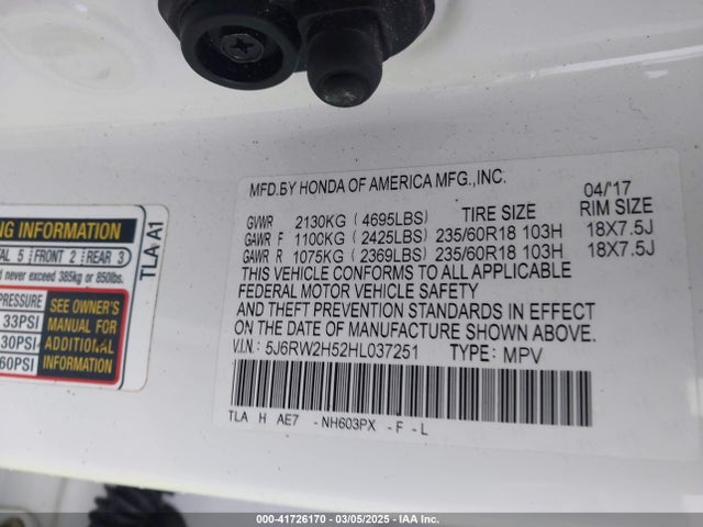 5J6RW2H52HL037251 Honda CR-V EX