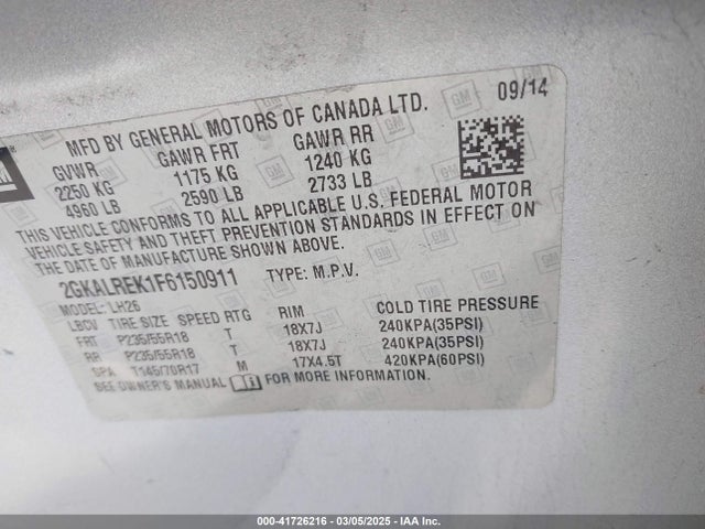 2GKALREK1F6150911 GMC Terrain Sle-2