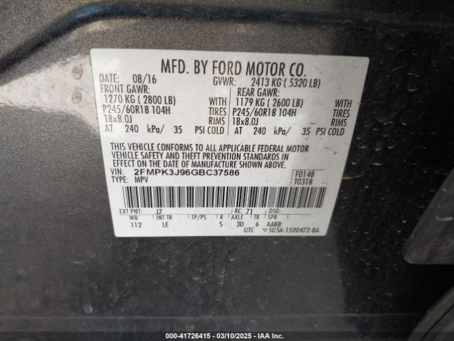 2FMPK3J96GBC37586 Ford EDGE SEL