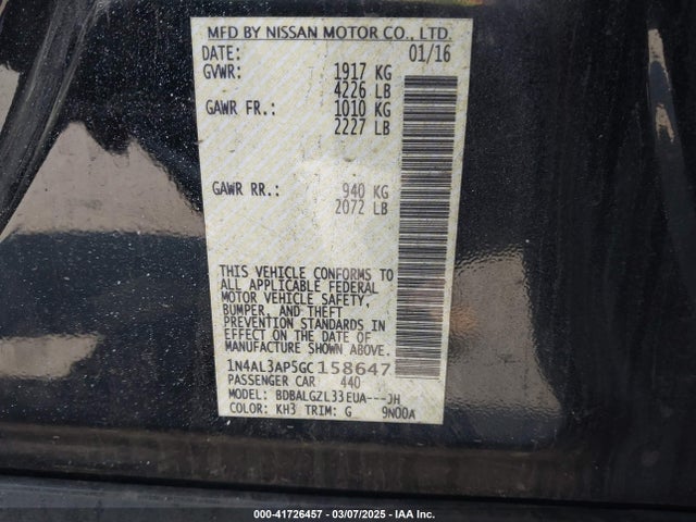 1N4AL3AP5GC158647 Nissan Altima 2.5 S