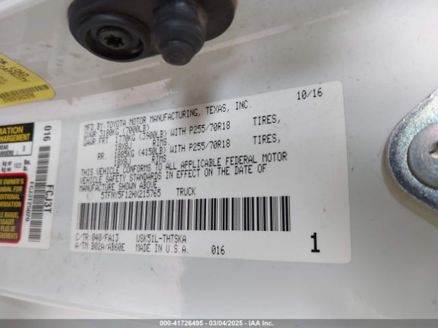 5TFNY5F12HX215765 Toyota Tundra Sr 5.7l V8