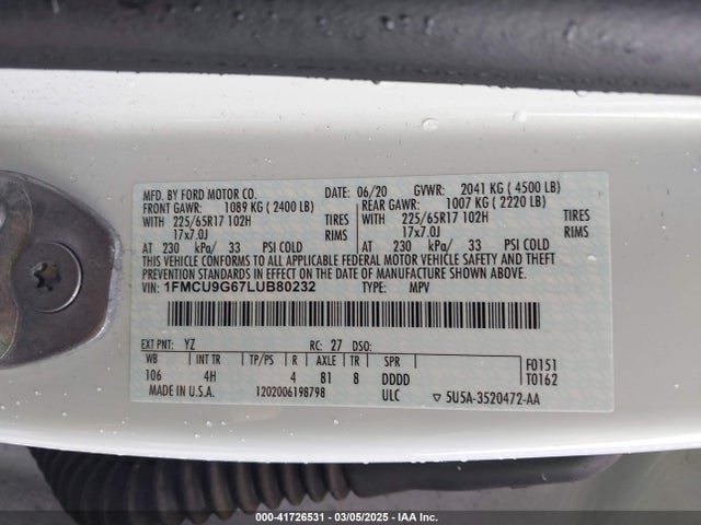 1FMCU9G67LUB80232 Ford ESCAPE SE