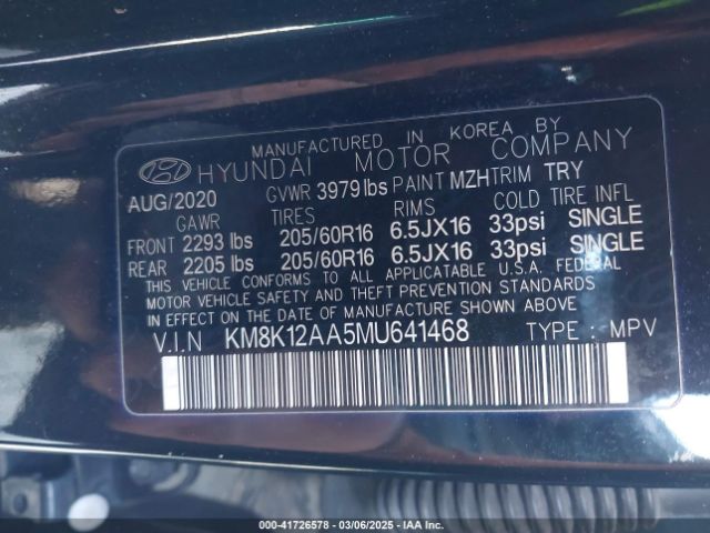 KM8K12AA5MU641468 Hyundai Kona Se