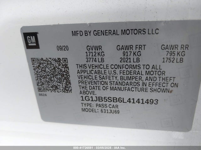 1G1JB5SB6L4141493 Chevrolet Sonic Fwd  Ls