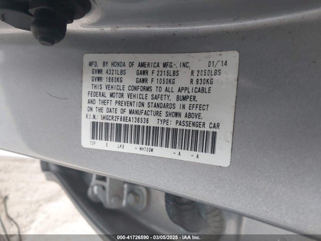 1HGCR2F88EA136536 Honda Accord Ex-l
