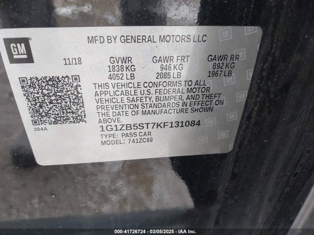 1G1ZB5ST7KF131084 Chevrolet Malibu 1ls