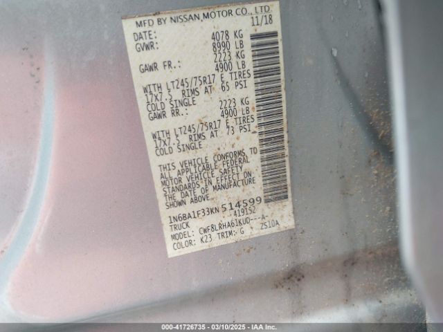 1N6BA1F33KN514599 Nissan Titan Xd S Diesel
