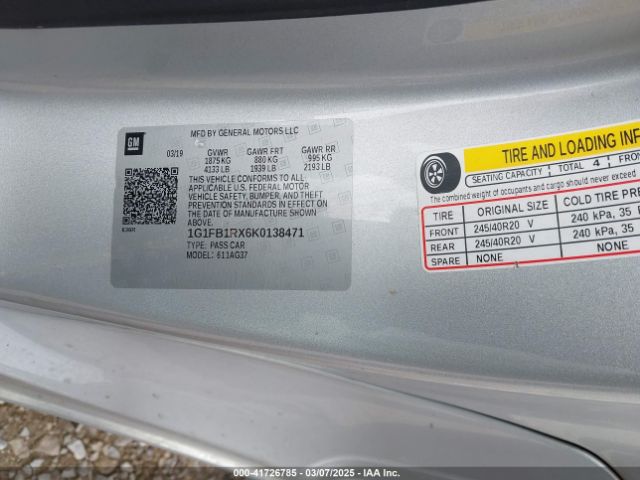 1G1FB1RX6K0138471 Chevrolet Camaro 1lt