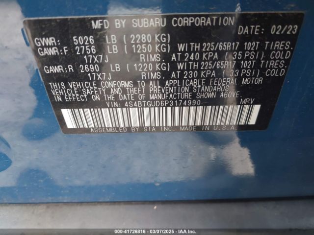 4S4BTGUD6P3174990 Subaru Outback Wilderness