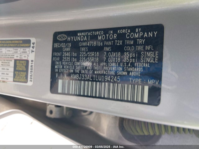 KM8J33AL1LU194245 Hyundai Tucson Ultimate