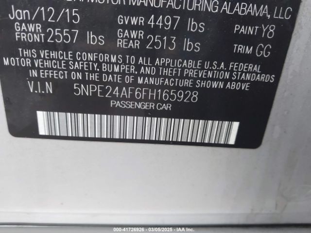5NPE24AF6FH165928 Hyundai SONATA SE