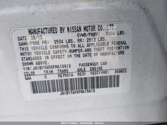 JN1BV7AR5FM415612 Infiniti Q50