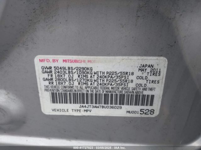 2011 MITSUBISHI OUTLANDER JA4JT3AW7BU036029 Photo 8
