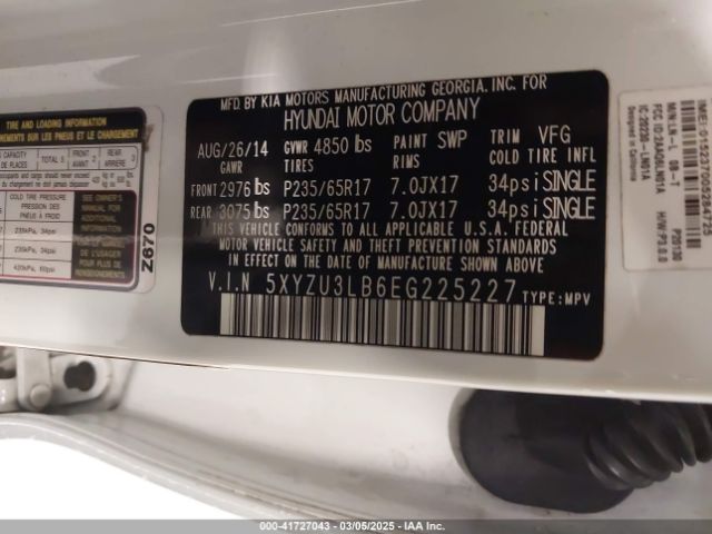 5XYZU3LB6EG225227 Hyundai Santa Fe Sport 2.4l